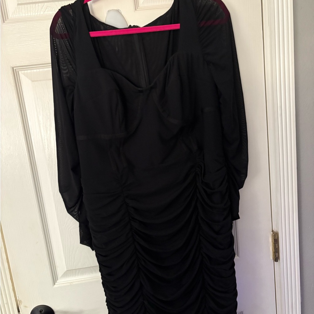 City Chic Black Long Sleeve Ruched Dress